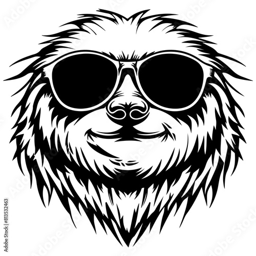 cool Sloths wearing sunglass black silhouette logo svg vector, Sloths icon illustration