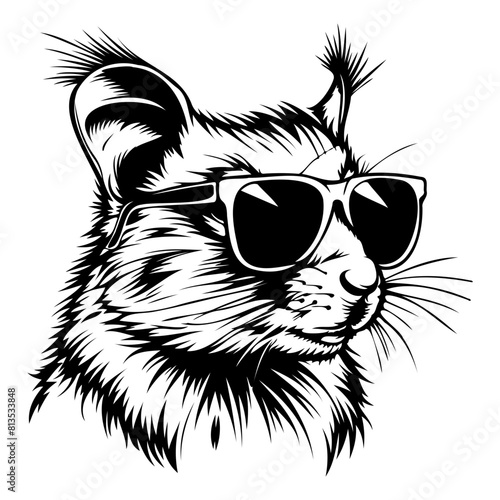 cool Squirrel wearing sunglass black silhouette logo svg vector, Squirrel icon illustration