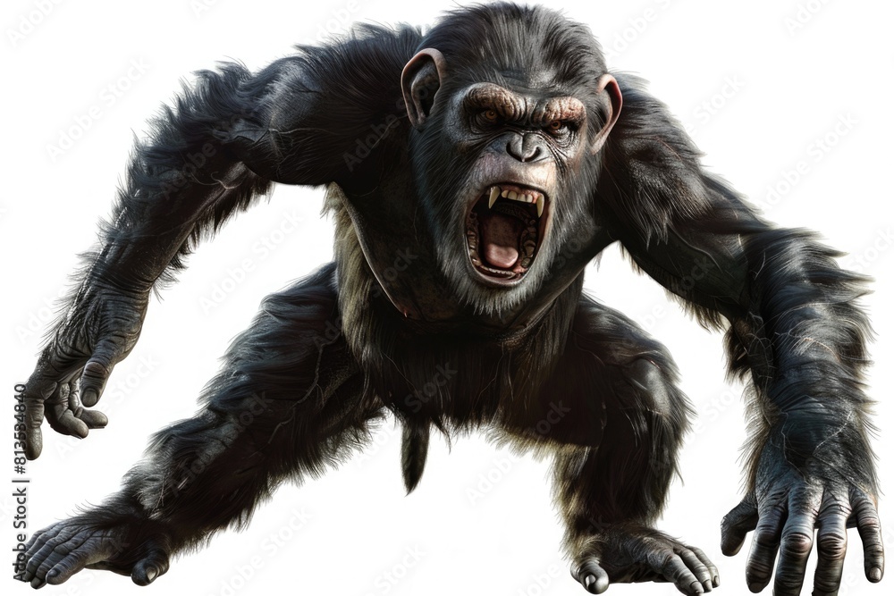 A powerful gorilla roaring in the jungle. Suitable for wildlife documentaries A powerful gorilla roaring in the jungle. Suitable for wildlife documentaries