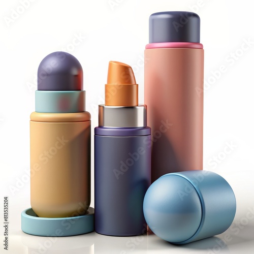 3D Render of deodorant sticks and antiperspirant sprays, on isolated white background, Generative AI
