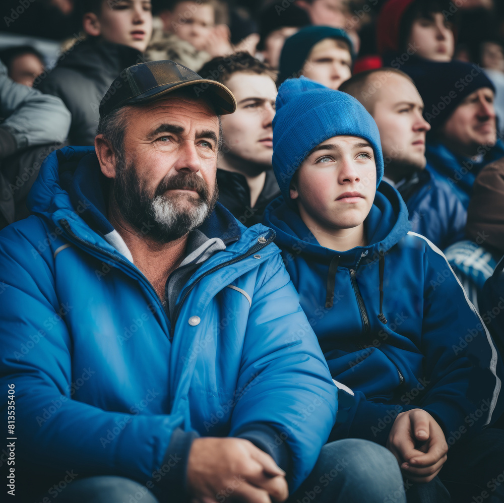 Fototapeta premium Generations United: Father-Son Duo Radiating Pure Sports Excitement in the Stands!
