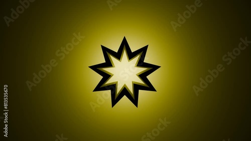 3D render of the Bah�'� nine-pointed star with a dark background. The star symbol of the Bah�'� faith emerges from the darkness, highlighting its golden glow.
 photo