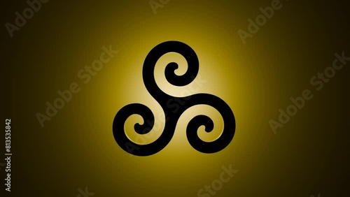 3D render of the triskele with a dark background. The Celtic triskele symbol emerges from the darkness, representing the three realms of land, sea, and sky.

 photo