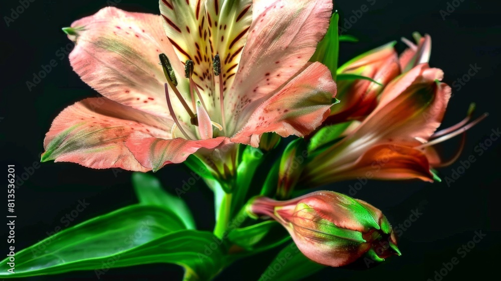 Pink lily standing out against a dark black background Pink lily standing out against a dark black background