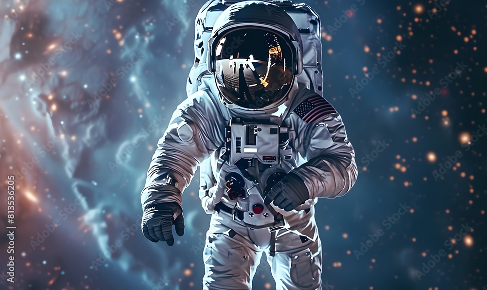 an astronaut is shown in his spacesuit with space , Generative AI