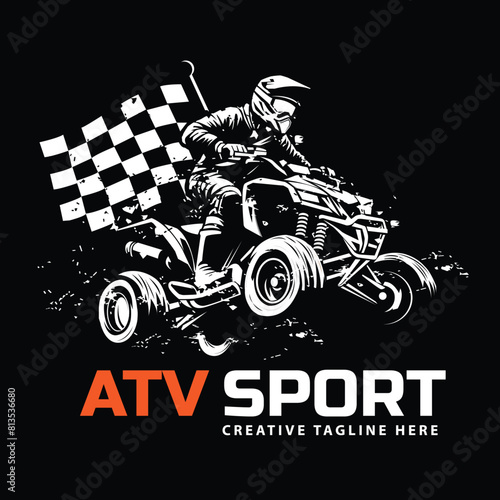 atv sport with flag with black background photo