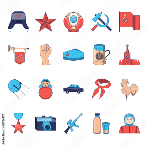 Soviet Russia icon set in flat style. Vector illustration.
