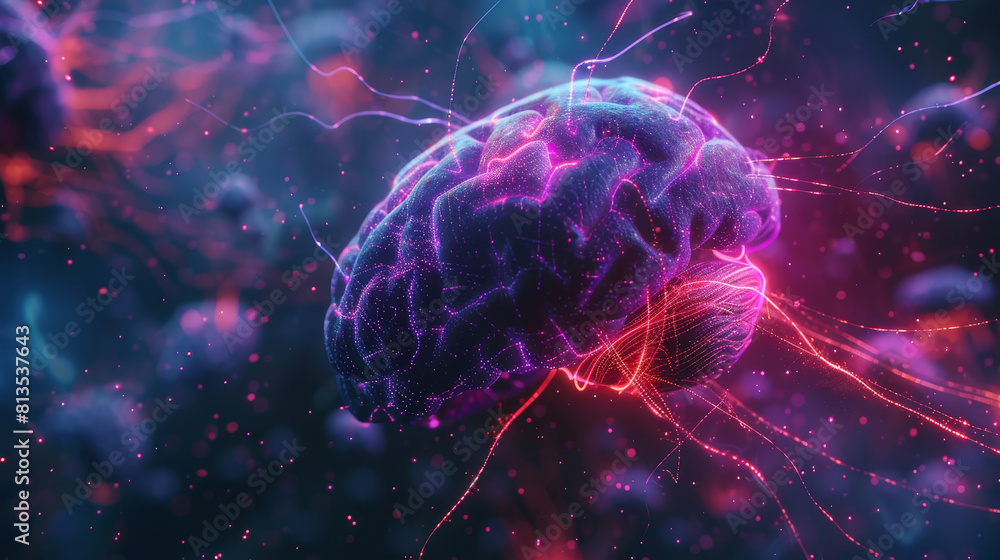 A vivid representation of the human brain's neural network depicted with dynamic pink and blue lights, illustrating complex synaptic connections. A vivid representation of the human brain's neural network depicted with dynamic pink and blue lights, illustrating complex synaptic connections.