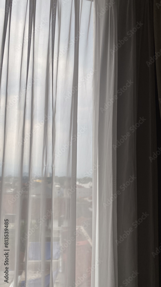 hotel room transparent curtain with city background hotel room transparent curtain with city background