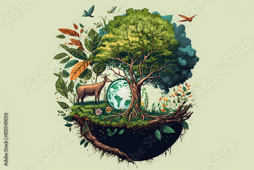 Nature beauty and balance. Animals and plants living together on Earth.