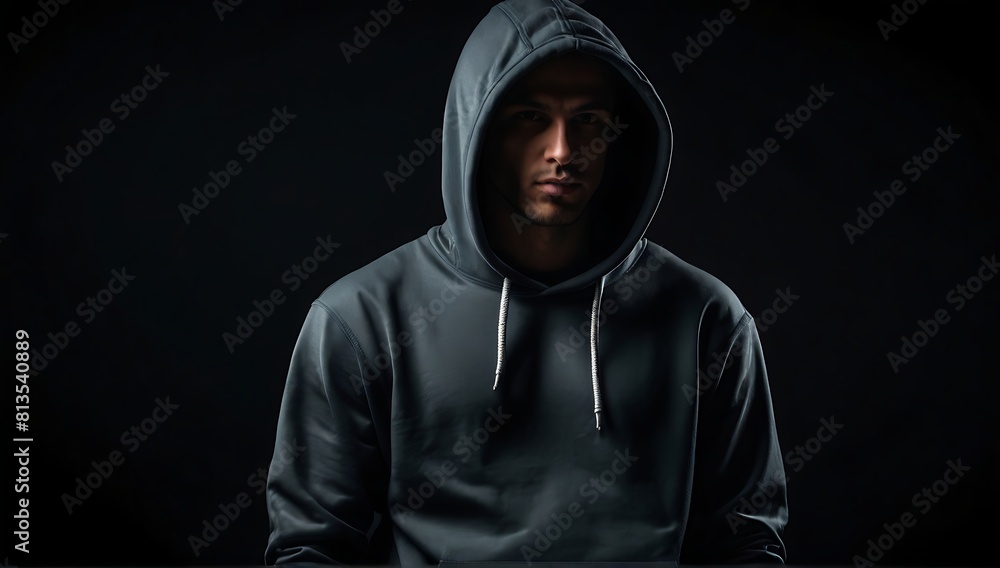 Man hidden inside a black hoodie Man hidden inside a black hoodie