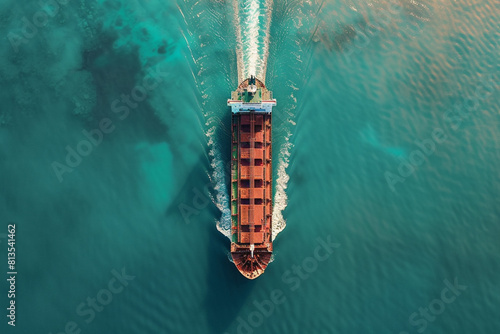 A large bulk carrier transports grain at sea aerial view 