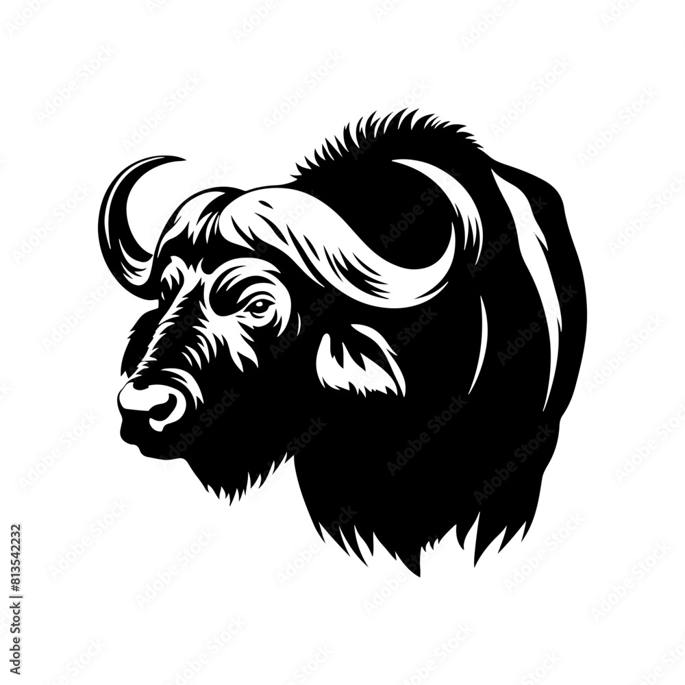 Fototapeta premium Cape Buffalo Vector Silhouette for Wildlife Designs and Nature Enthusiasts- Cape Buffalo Illustration- Minimalist Cape Buffalo Vector.