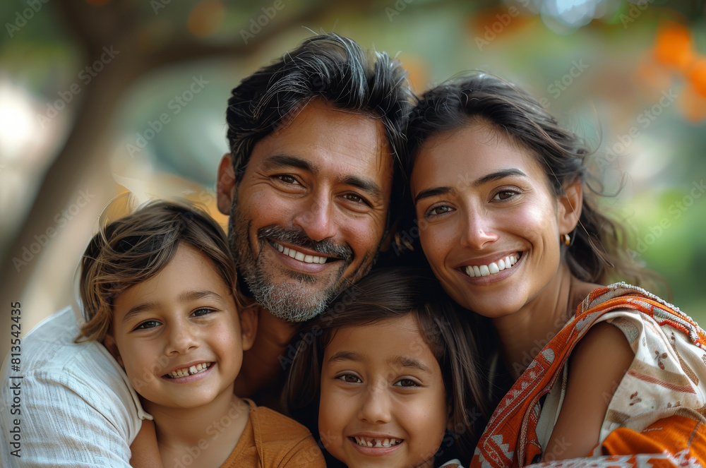 Happy American family of Indian descent enjoying a sunny day at a park. Generative AI. Happy American family of Indian descent enjoying a sunny day at a park. Generative AI.