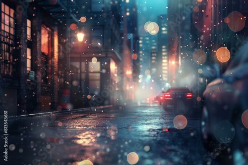 Urban street background for poster, cinematic lighting, night scene, bokeh  © grey