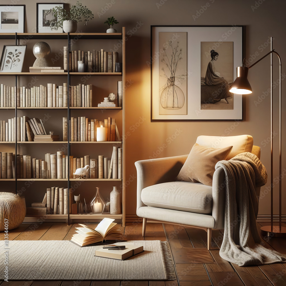 A cozy living room designed for relaxation and reading. A cozy living room designed for relaxation and reading.