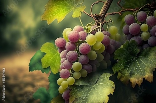 beautiful branches of ripe grapes. Generative AI,