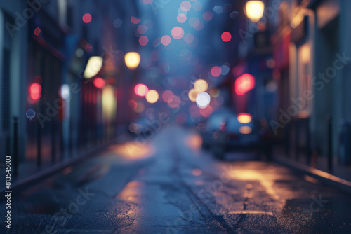 Urban street background for poster, cinematic lighting, night scene, bokeh 