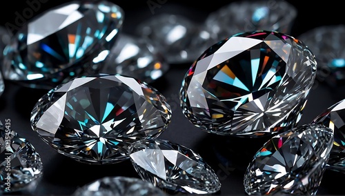 pile of crystal diamonds on black background