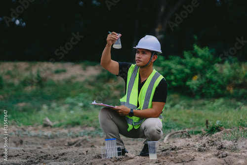 Marine biologist analysing water test results and algea samples