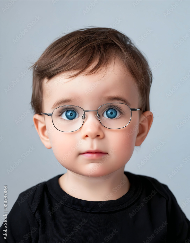 A young boy wearing glasses with blue eyes. A young boy wearing glasses with blue eyes.