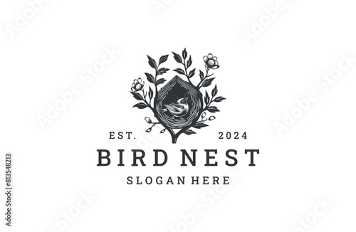 Bird nest style logo icon design template flat vector