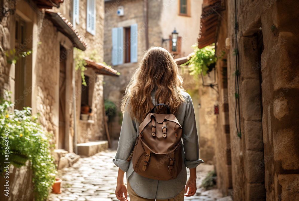 Fototapeta premium Solo Explorer in a Medieval Town