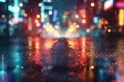 Urban street background for poster  cinematic lighting  night scene  bokeh 