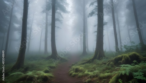 A mysterious forest shrouded in mist
