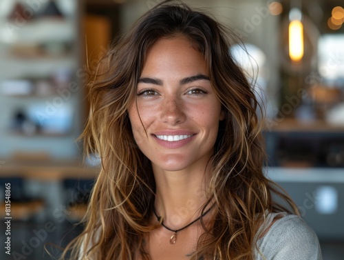 Wallpaper Mural Female entrepreneur smiling and looking at camera，Smiling Female Entrepreneur in Business Setting - 4K High-Definition Wallpaper Torontodigital.ca