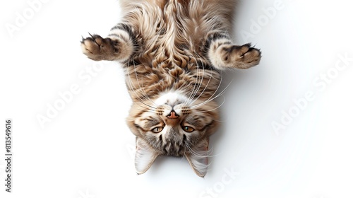 upside down kitty on white background