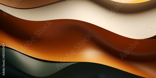 抽象背景横長テンプレート。ボトルグリーン・茶色・白の立体的な波のクローズアップ photo