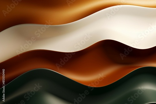 抽象背景テンプレート。ボトルグリーン・茶色・白の立体的な波のクローズアップ photo