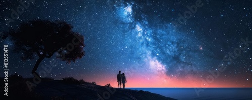 Love in Nature starlit sky flat design front view cosmic connection theme 3D render Triadic Color Scheme photo