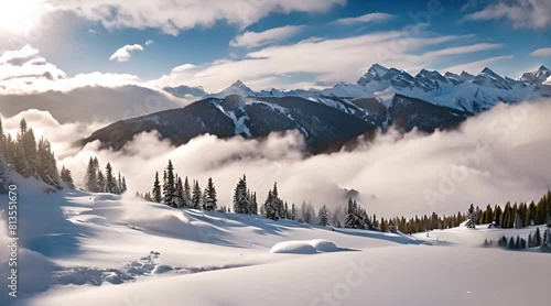 Timelapse in the Rocky Mountains in winter as spindrift blows from summit in high winds Telluride, Colorado