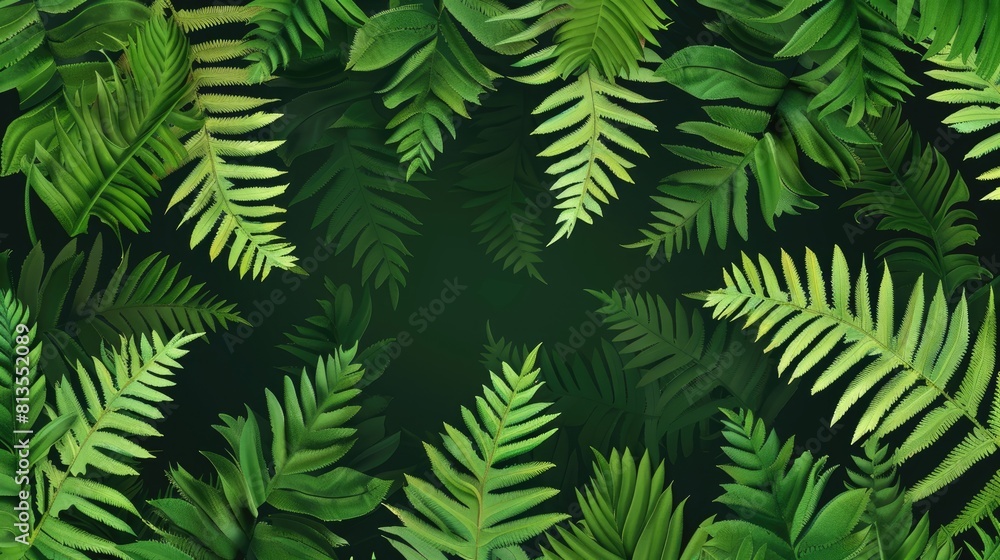 Natural background of young fern leaves on a dark background. A garden or a park. Natural background of young fern leaves on a dark background. A garden or a park.