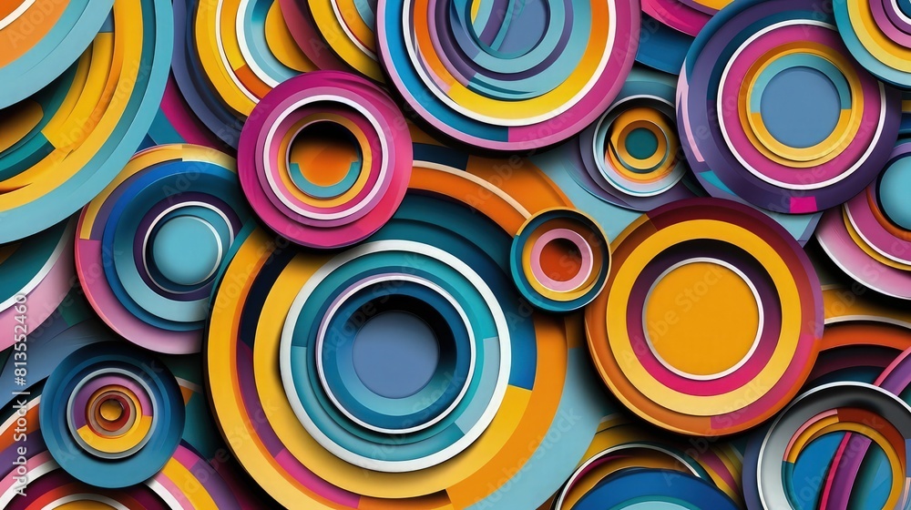 Fototapeta premium Abstract background featuring a collection of colorful overlapping circles that provides a vibrant texture for modern graphic design and digital marketing projects.