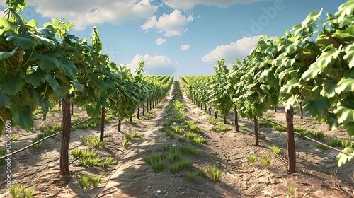 Proposal Scenes vineyard rows flat design front view wine country love theme 3D render vivid