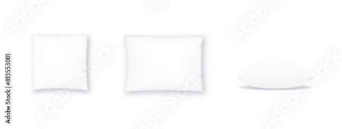 Square, rectangular and bolster pillow. Pillow mockup in front view. Design element for spa, brands and salons. Vector