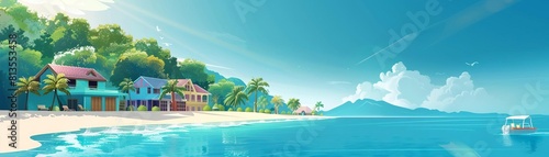 Tourist Destinations white sandy beaches flat design front view tropical paradise theme animation vivid photo