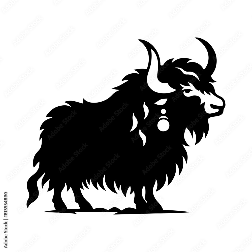 Obraz premium Himalayan Majesty: Yak Silhouette Vector - Ideal for Wilderness Designs and Nature Enthusiasts Worldwide- Minimalist YAK Illustration.