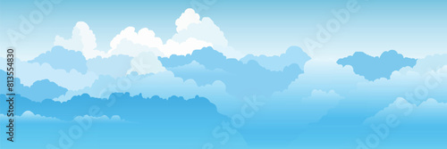 Vector drawing of sky with clouds, cartoon illustration, panoramic sky, natural background	