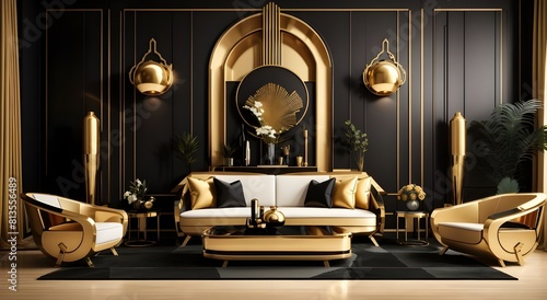 Luxurious Décor: Black Velvet Sofa and Armchair Against Opulent Wall Background, Contemporary Chic: Orange Sofa and Armchair Complementing Dark Blue Classic Wall, Sophisticated Contrast: Black Velvet  © Ali Khan