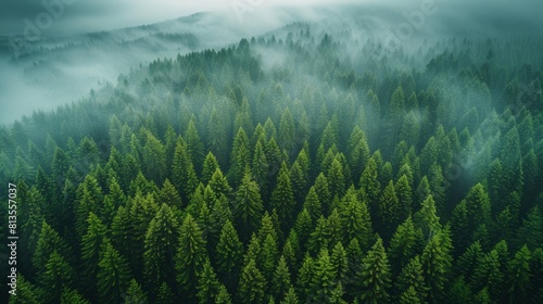 Forests eroded by acid rain, Aerial view, Inclement weather, Rain, natural disaster. Generative AI. photo