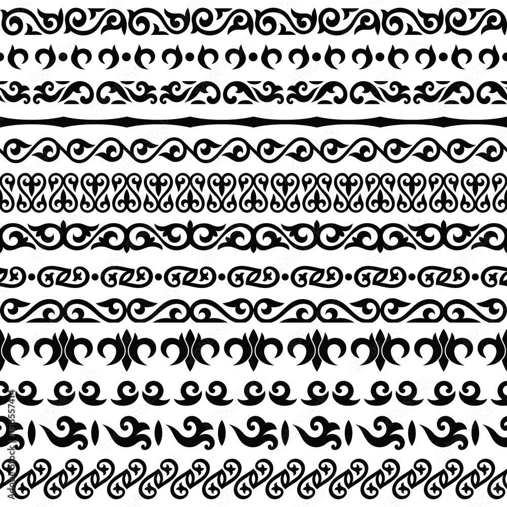 Ethnic background on the theme of Kazakh national ornament, seamless border set, vector design Ethnic background on the theme of Kazakh national ornament, seamless border set, vector design