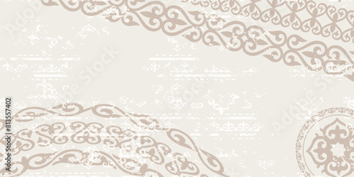 Ethnic background on the theme of Kazakh national ornament, frame, vector design	