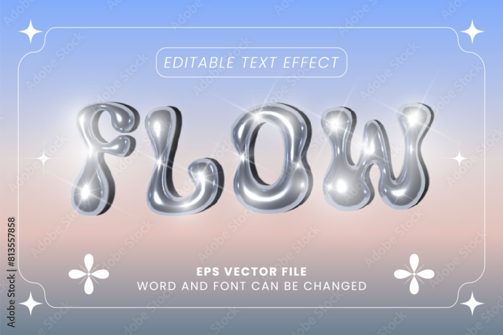 Flow 3d glossy holographic inflated editable vector text effect Stock ...
