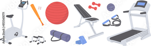 treadmill, exercise bike, sports equipment in flat style on a white background vector