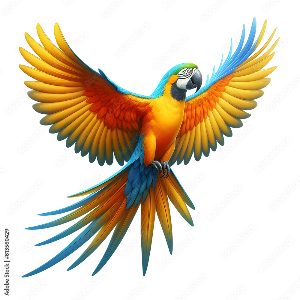 Fototapeta premium a macau bird flying, transparent background, animal set