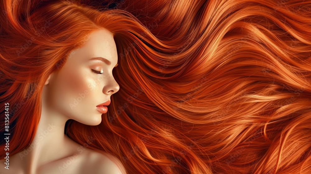 A portrait of a beautiful woman with long wavy red hair. A portrait of a beautiful woman with long wavy red hair.